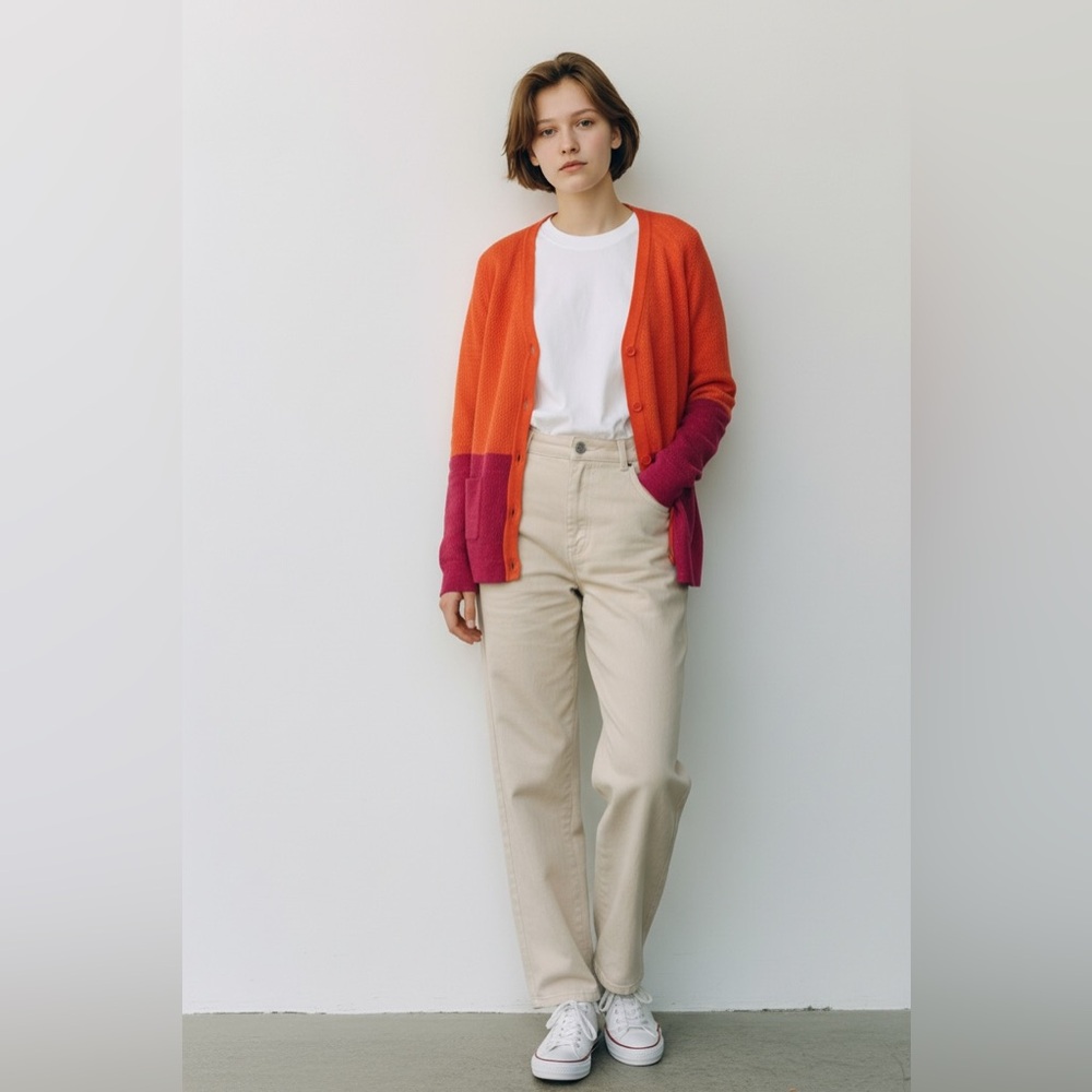Anthropologie Moth orange and pink colorblock Pointelle Knit cardigan sweater XS - Picture 9 of 10